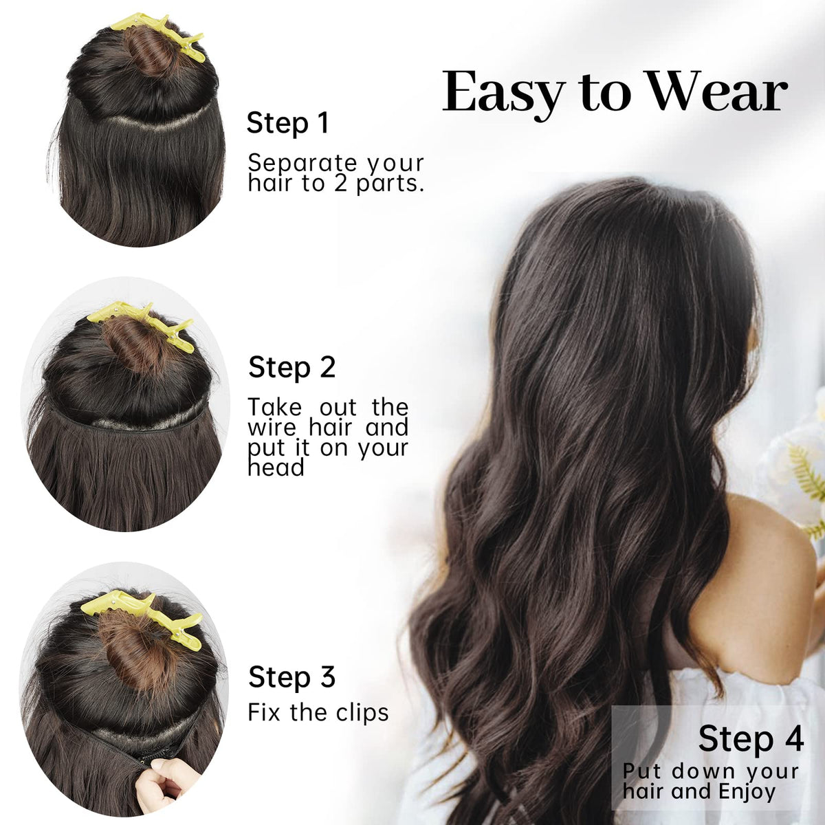 KooKaStyle Invisible Wire Hair Extensions displayed with care tips