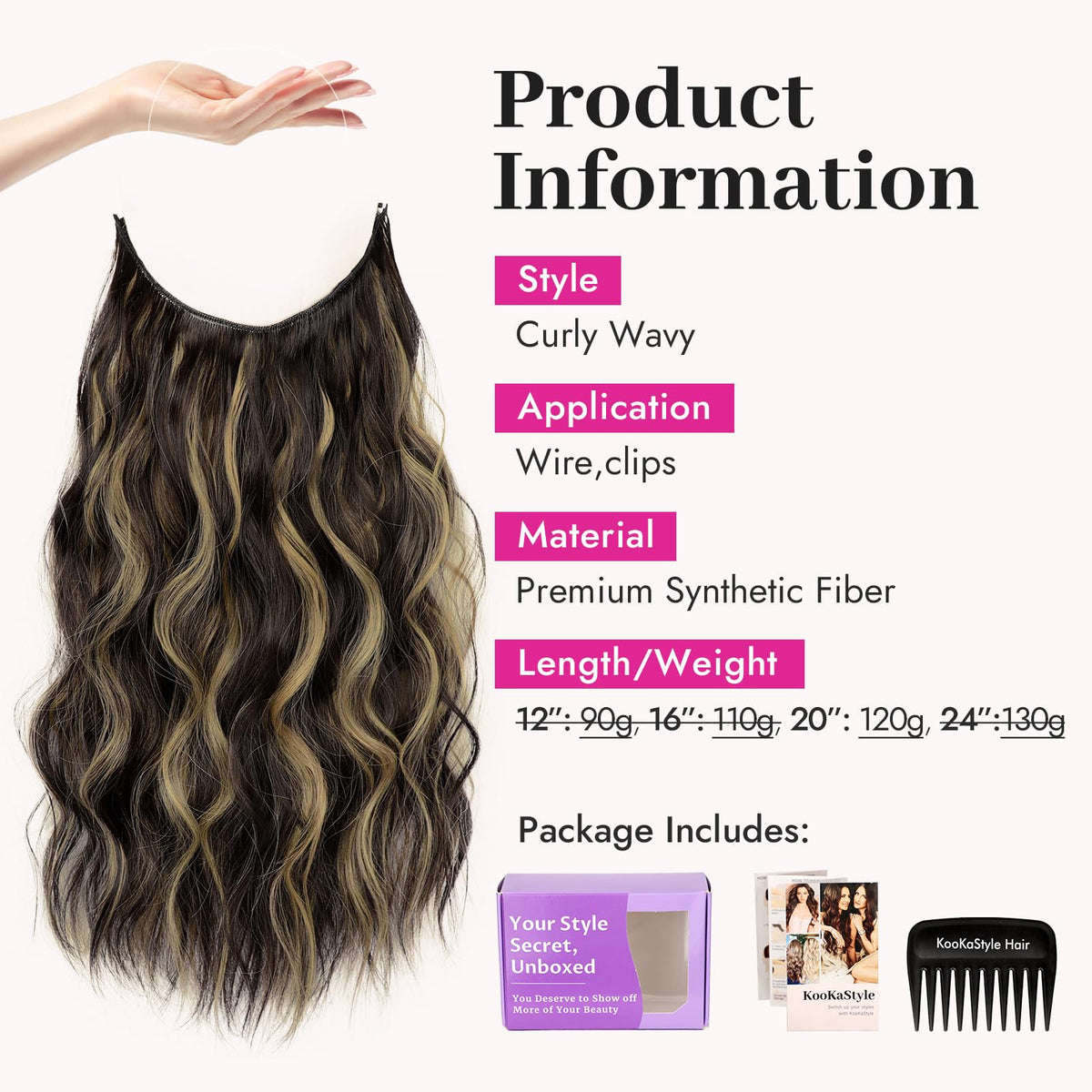 KooKaStyle Wavy Hair Extensions with clips and wires