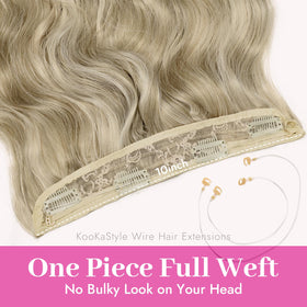 KooKaStyle Wavy Invisible Wire Hair Extensions 20-inch Ash Brown/Platinum Blonde on model
