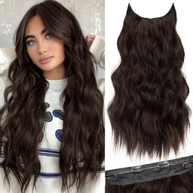 KooKaStyle Wavy Invisible Wire Hair Extensions 20" Reddish Chocolate Brown front view