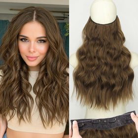 KooKaStyle Wavy Invisible Wire Hair Extensions Chestnut Brown front view