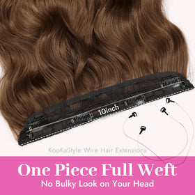 KooKaStyle Wavy Invisible Wire Hair Extensions displayed on a mannequin
