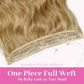 KooKaStyle Wavy Invisible Wire Hair Extensions Warm Honey Blonde packaging