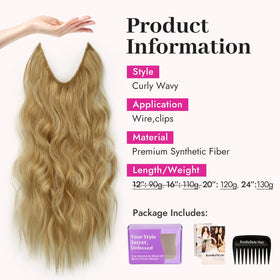 KooKaStyle Wavy Invisible Wire Hair Extensions Warm Honey Blonde side view