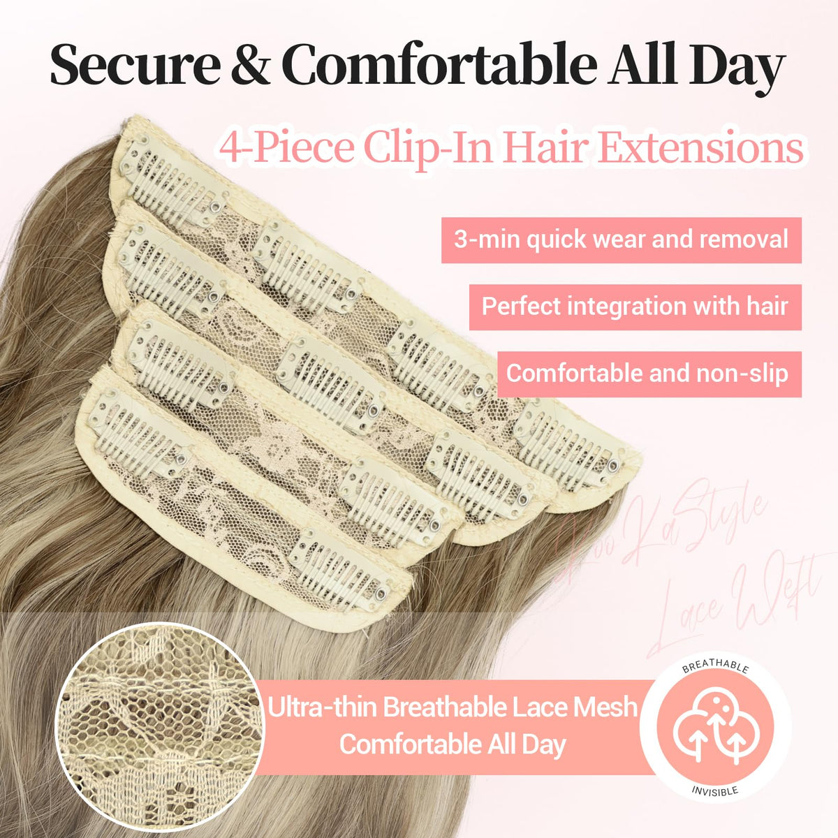 KooKaStyle Wavy Thick Clip in Hair Extensions 20" Dark Ash Blonde packaging