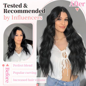 KooKaStyle Wavy Thick Clip in Hair Extensions 24 inch black in packaging