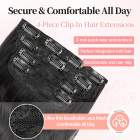KooKaStyle Wavy Thick Clip in Hair Extensions 24 inch black side view