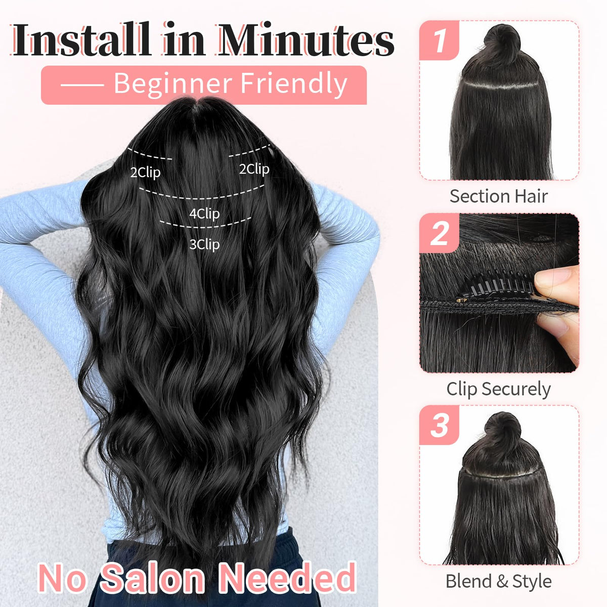 KooKaStyle Wavy Thick Clip in Hair Extensions showing wave pattern