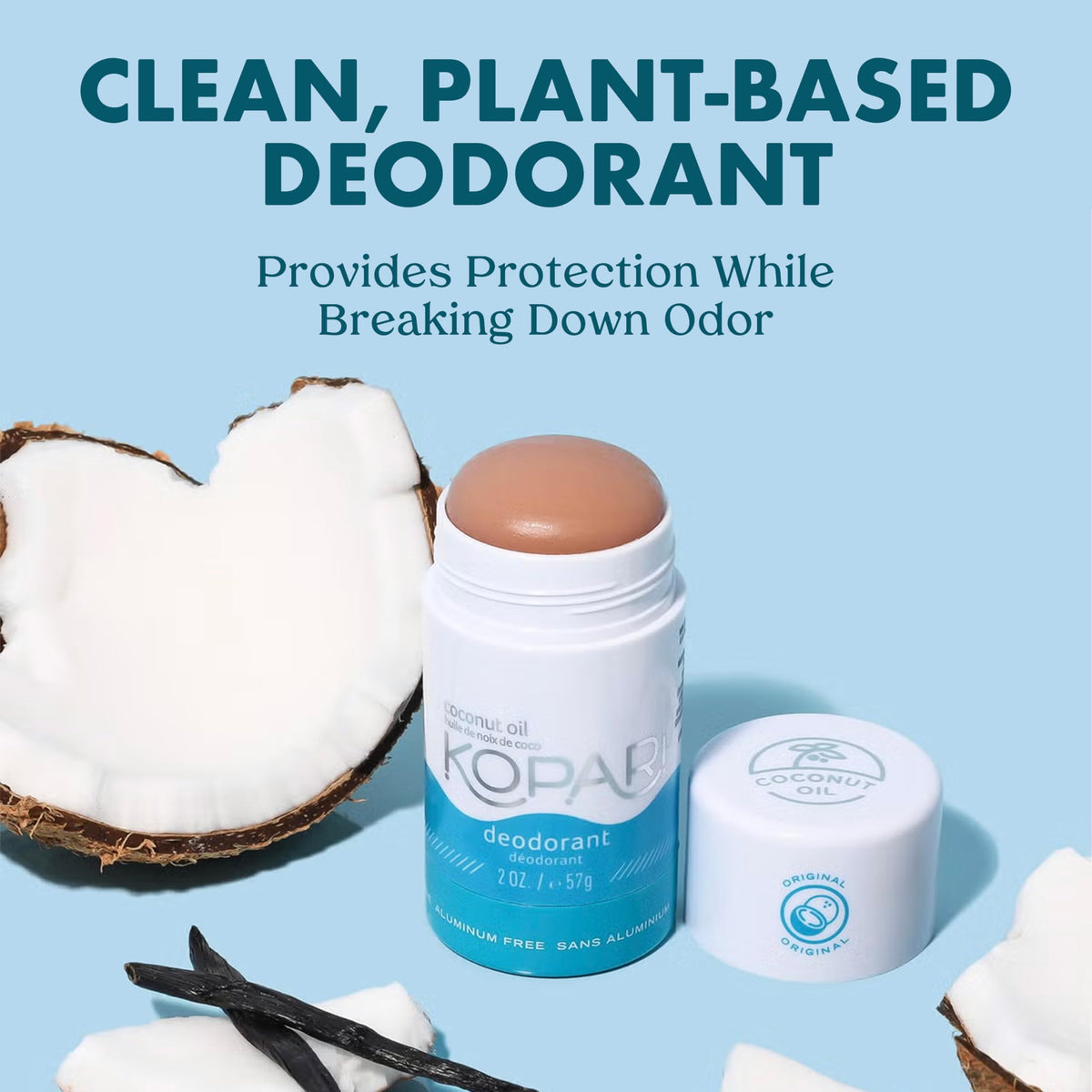 Kopari Coconut Deodorant side view showing smooth stick