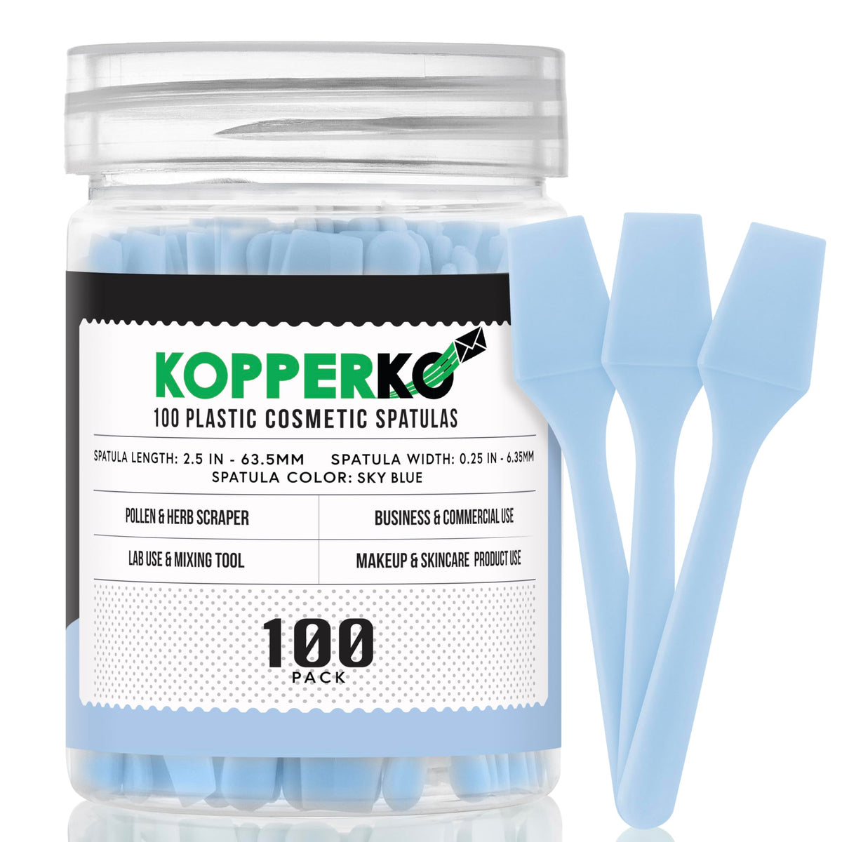 Kopperko Mini Cosmetic Spatula 100 Pack Sky Blue front view