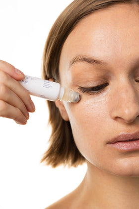 KORRES Greek Yoghurt Wide Awake Eye Gel on a bathroom countertop