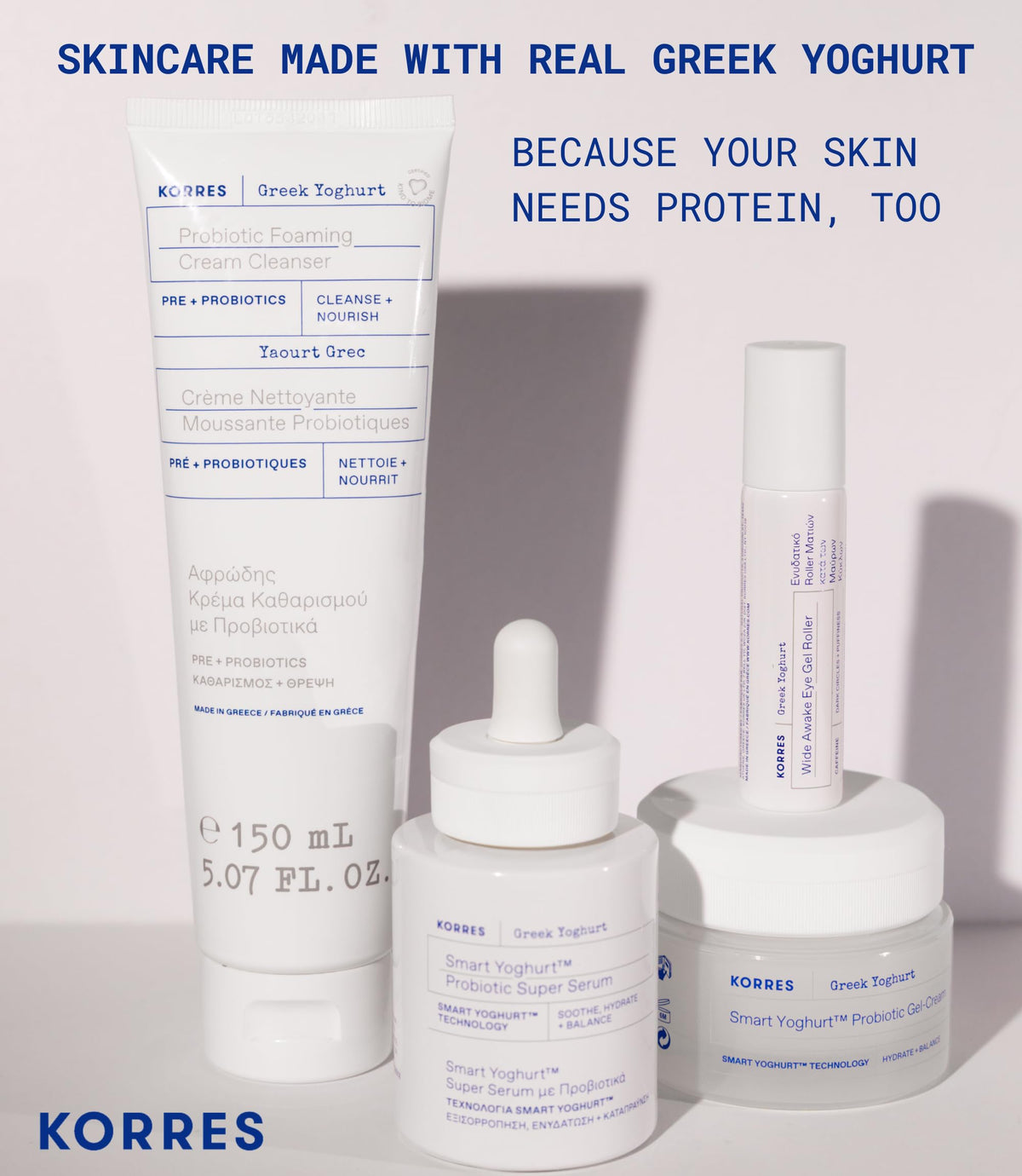 KORRES Greek Yoghurt Wide Awake Eye Gel with natural ingredients background