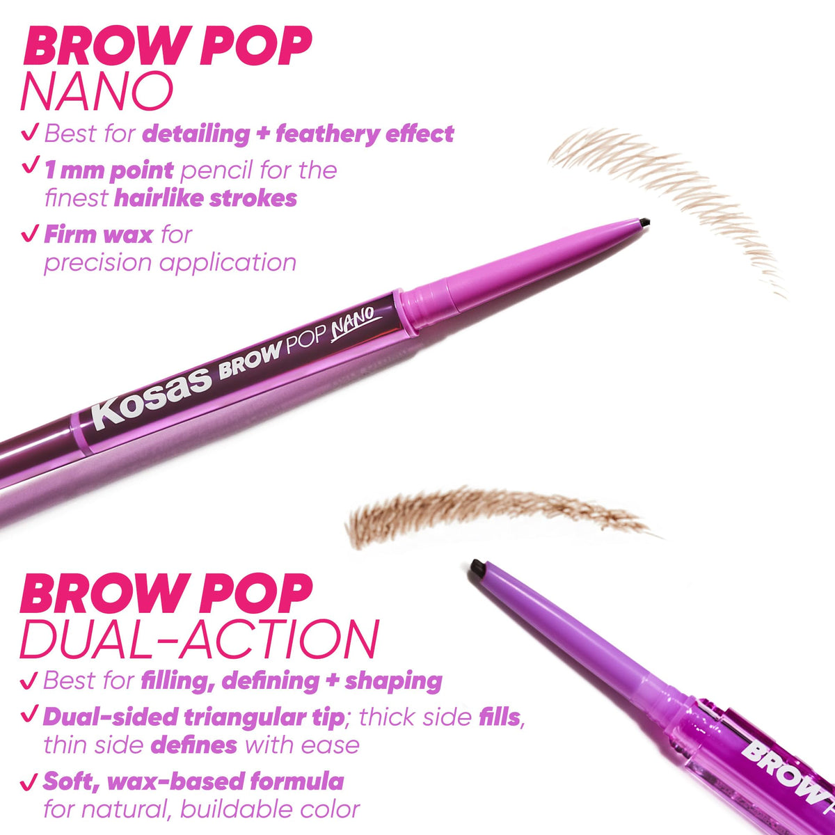 Kosas Brow Pop Nano Eyebrow Pencil Taupe applied on brows