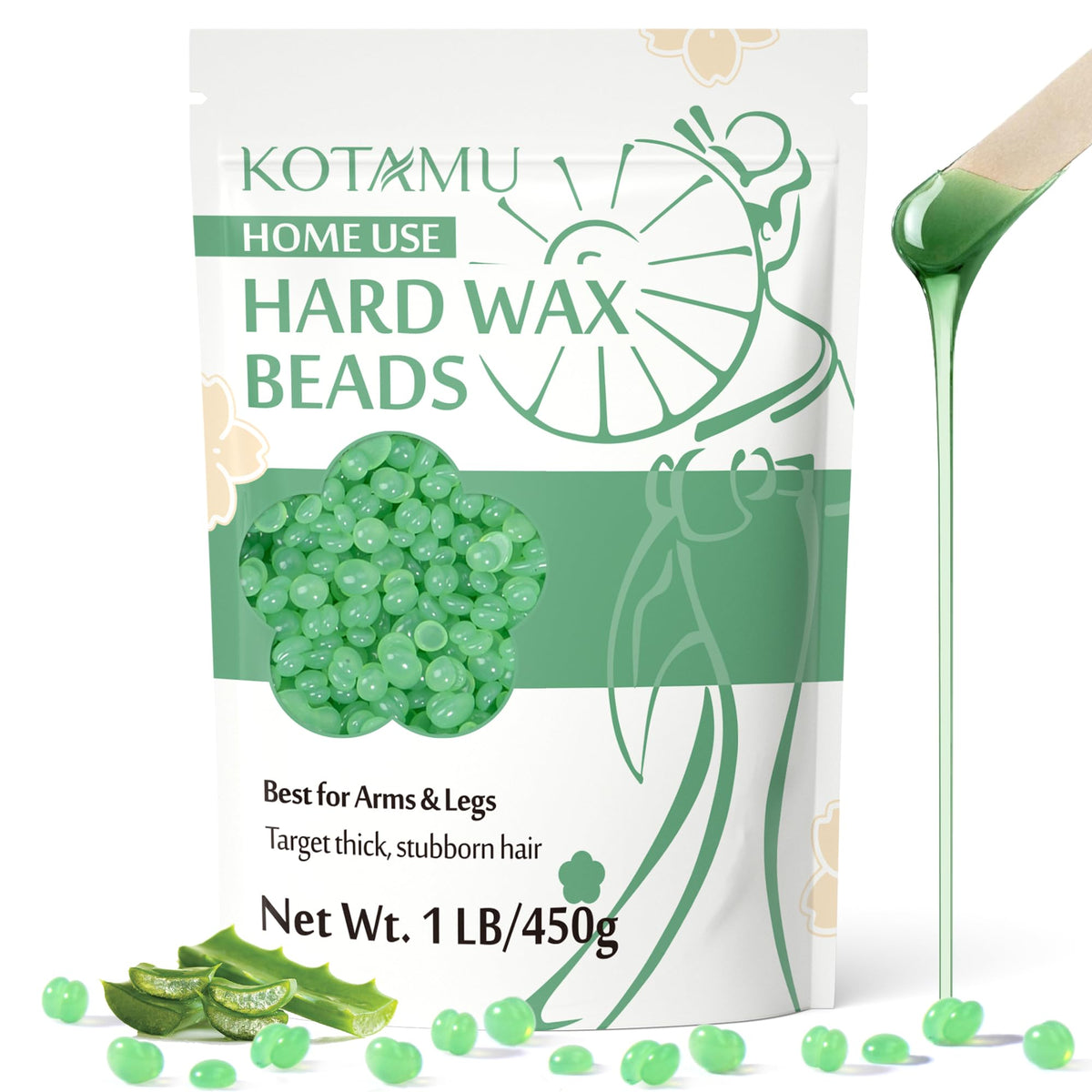 KOTAMU Aloe Vera Hard Waxing Beads front view in packaging