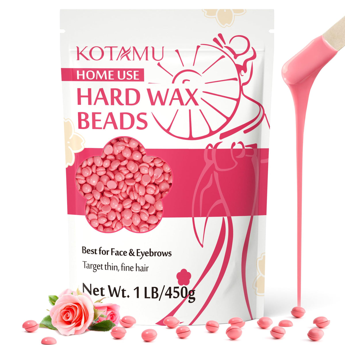 KOTAMU Wax Beads for Hair Removal 1lb pink beads front view