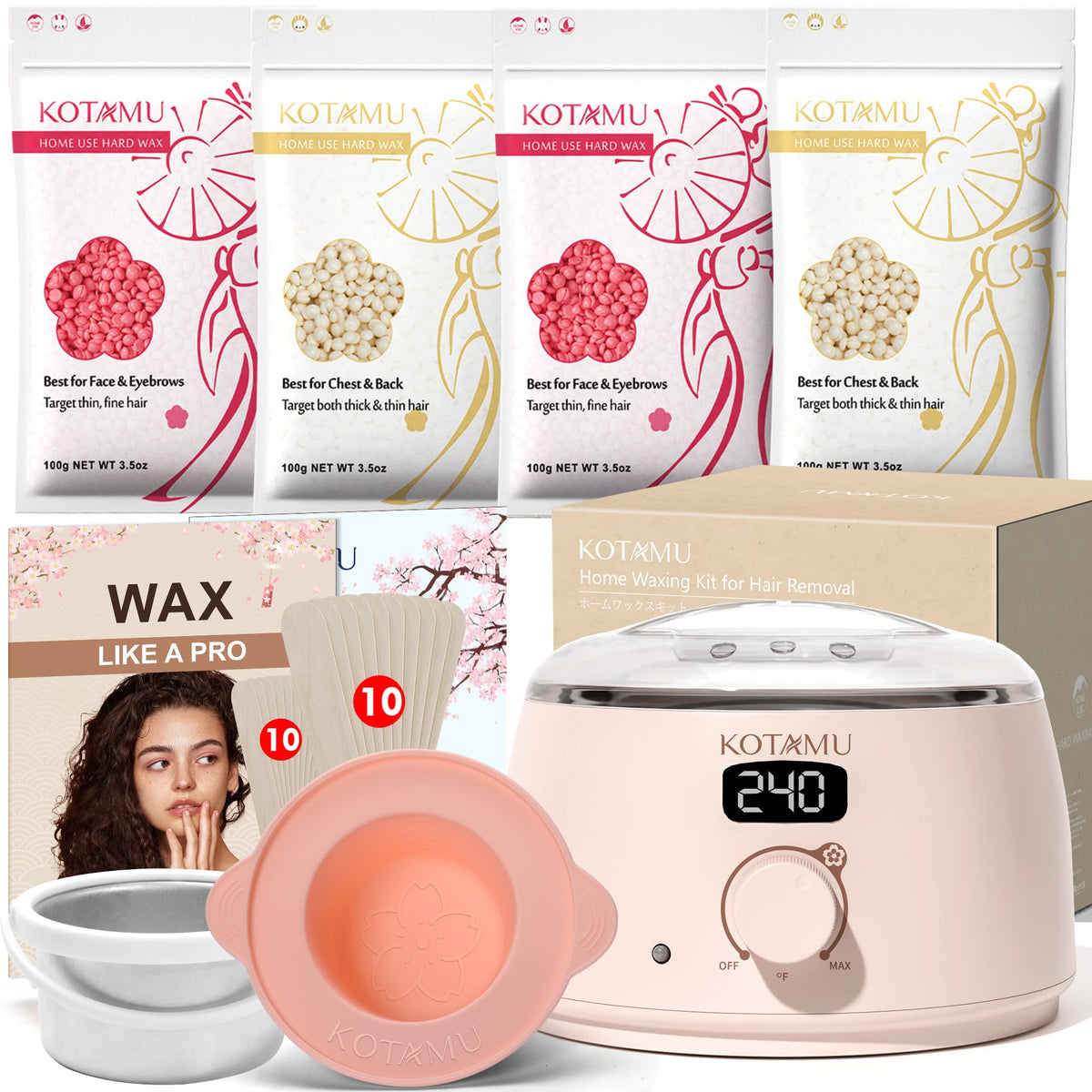 KOTAMU Waxing Kit pink digital wax pot warmer front view