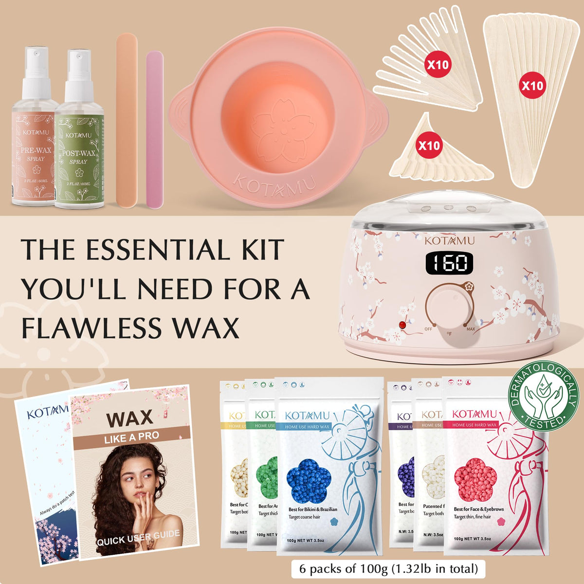 KOTAMU Waxing Kit with hard wax and application tools