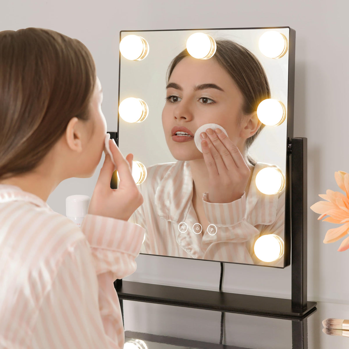 Kotdning lighted vanity mirror in a stylish bedroom setting