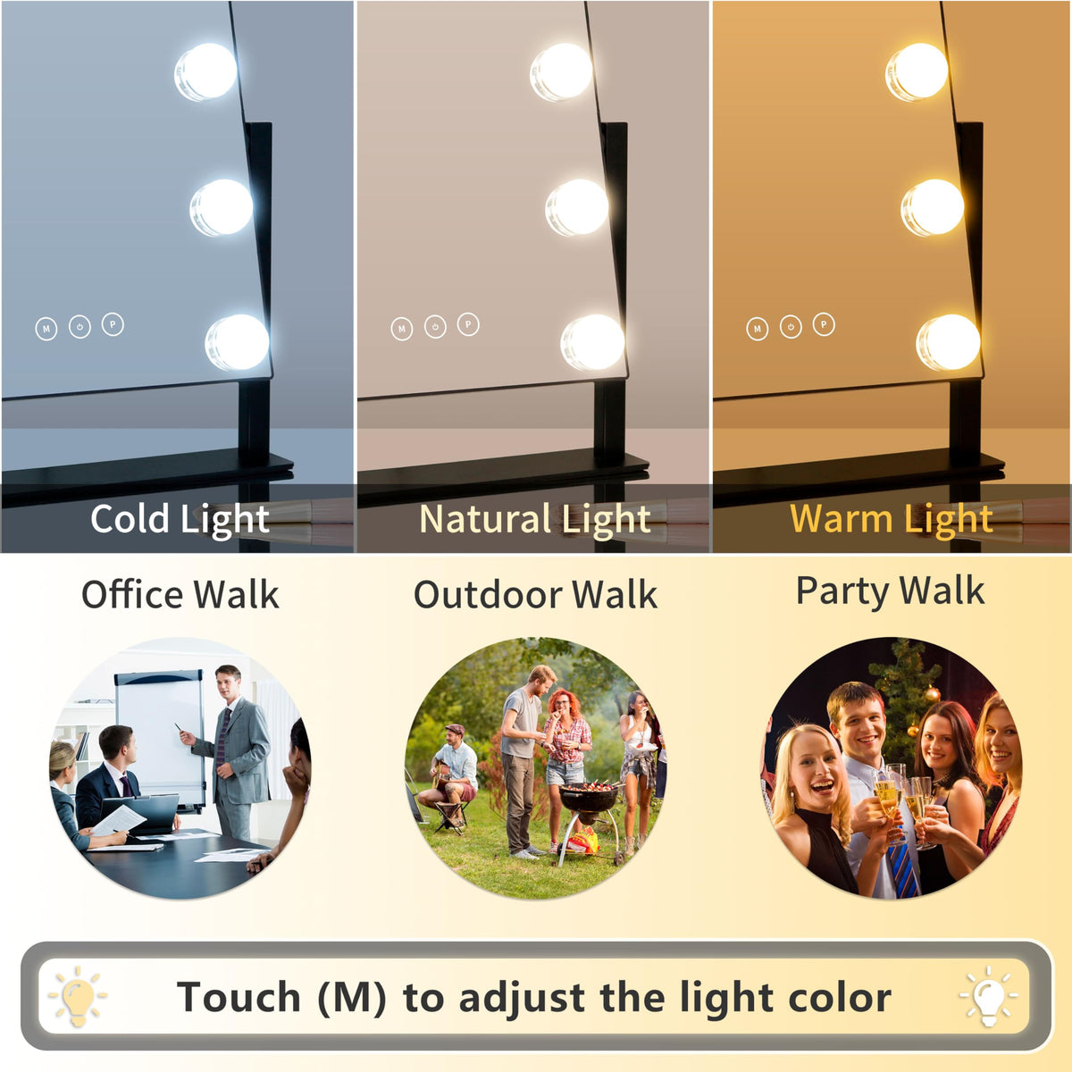 Kotdning lighted vanity mirror showing 10X magnifying mirror