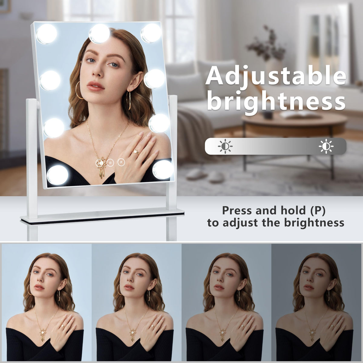 Kotdning Vanity Mirror showing 3 colour lighting modes