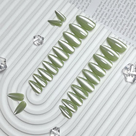 KQueenest Cat Eye Press on Nails sage green in packaging