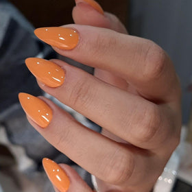 KQueenest orange press on nails short almond front view