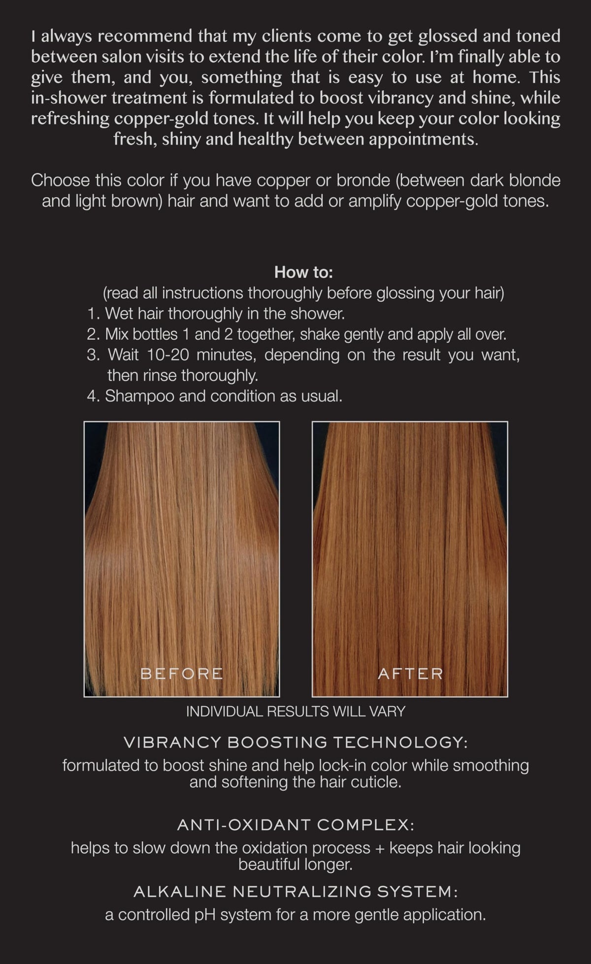 Kristin Ess Copper + Auburn Hair Gloss application process