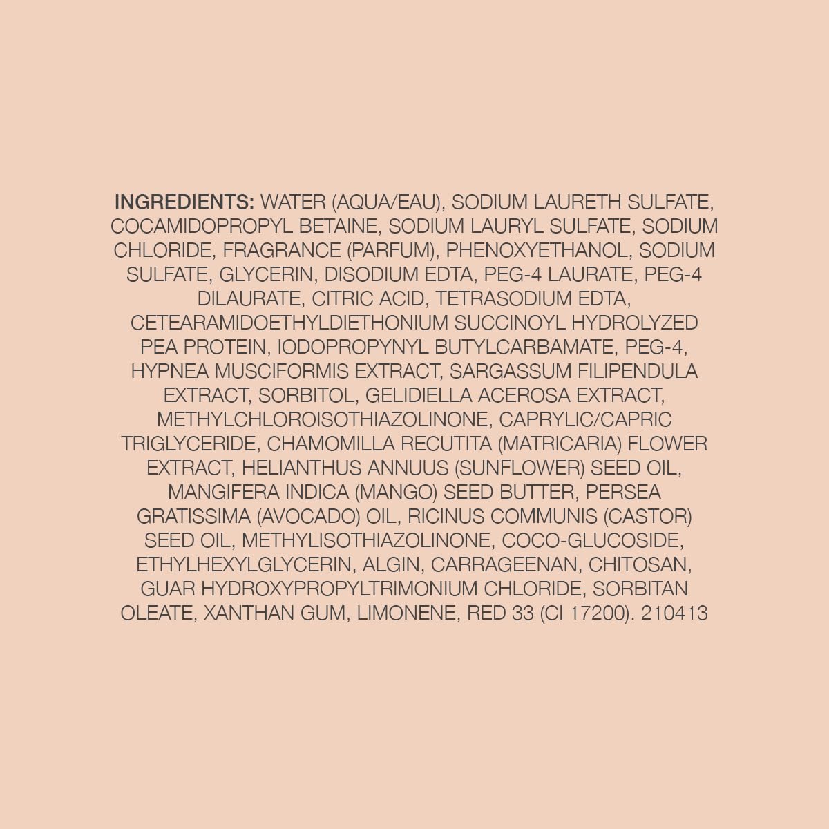 Kristin Ess shampoo ingredients list on packaging