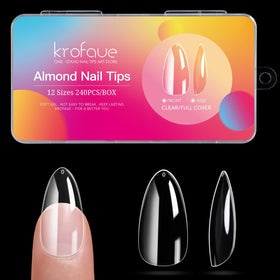 krofaue 240PCS Short Almond Nail Tips in storage box