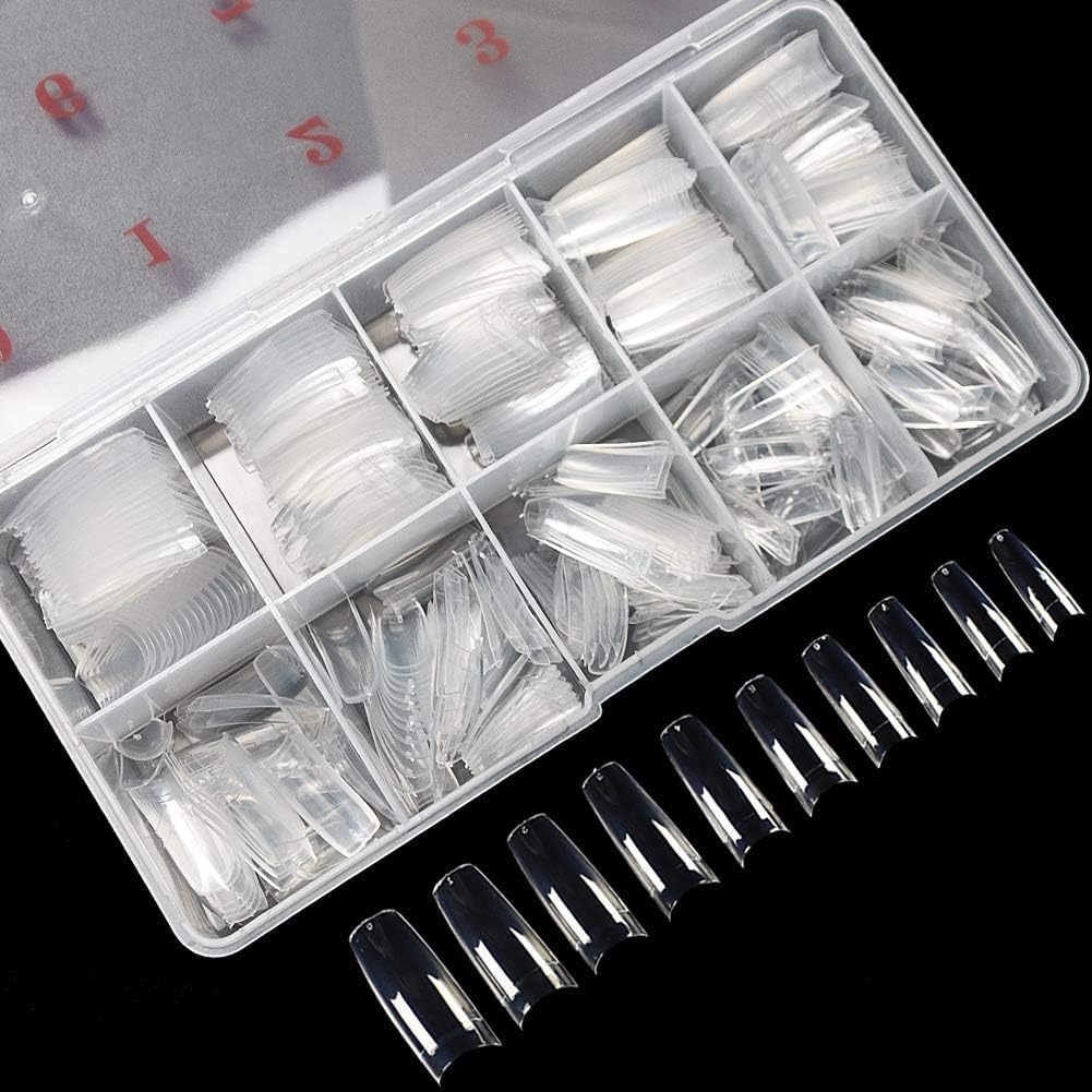 krofaue 500PCS Clear French Half Cover Nail Tips front view