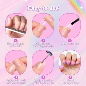 krofaue Almond Kids Nail Tips in various sizes laid out
