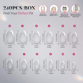krofaue Almond Nail Tips 240pcs assorted sizes