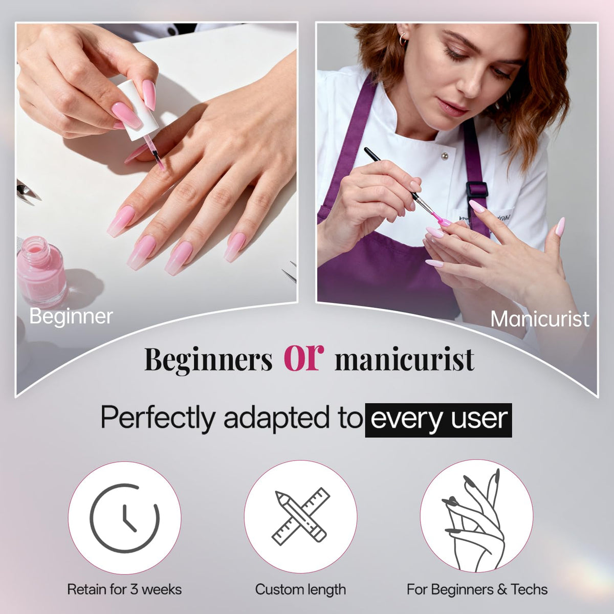 krofaue clear nail tips with nail glue and tools