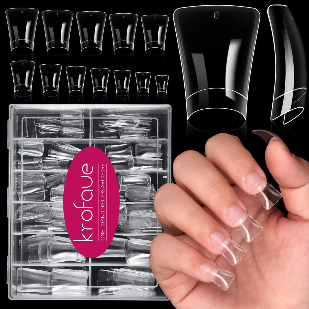 krofaue Duck Nail Tips clear soft gel curved nail tips front view