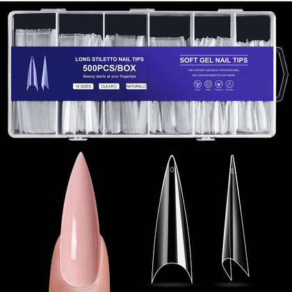 krofaue Extra Long Stiletto Nail Tips clear nail tips in storage box