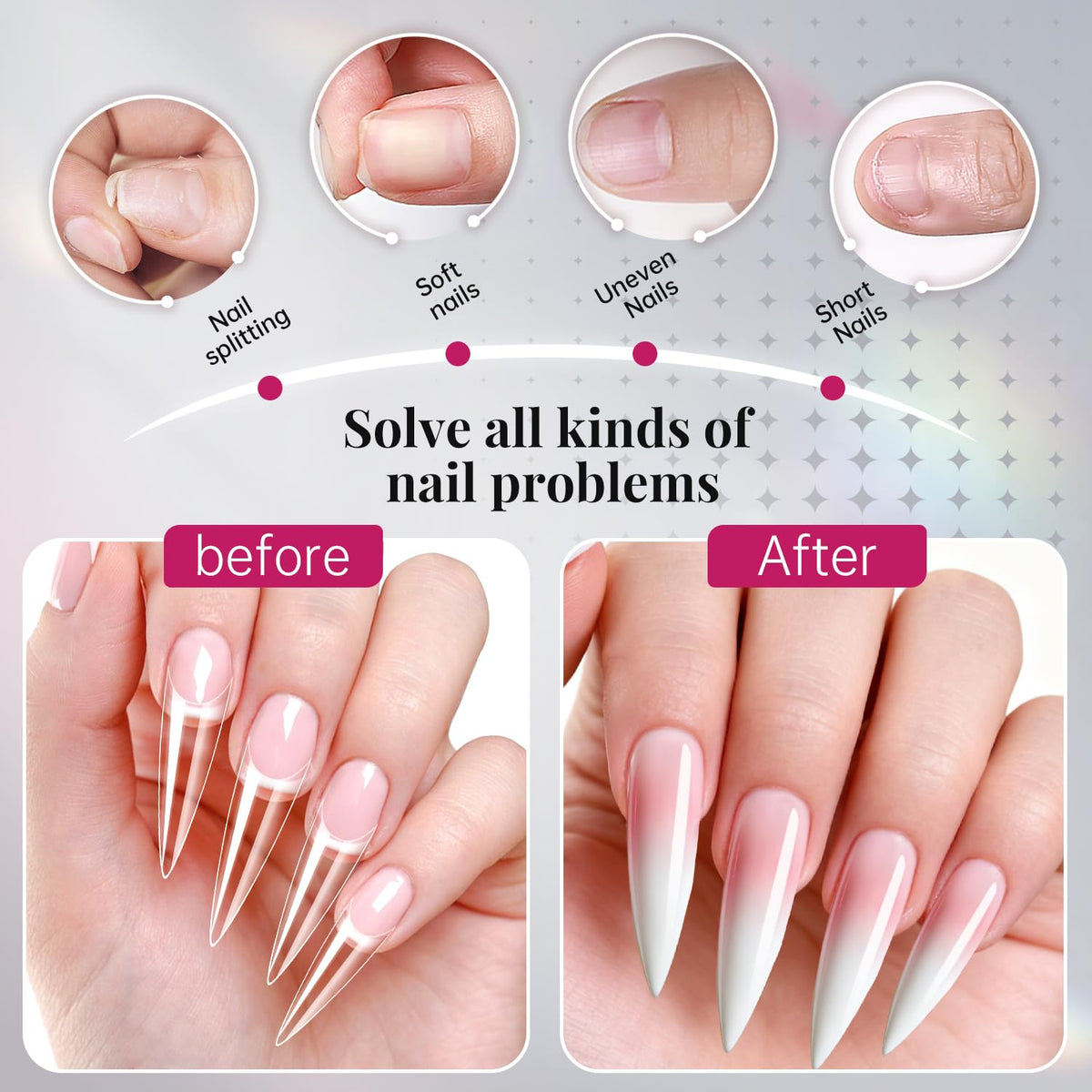 krofaue Extra Long Stiletto Nail Tips in use on a manicure