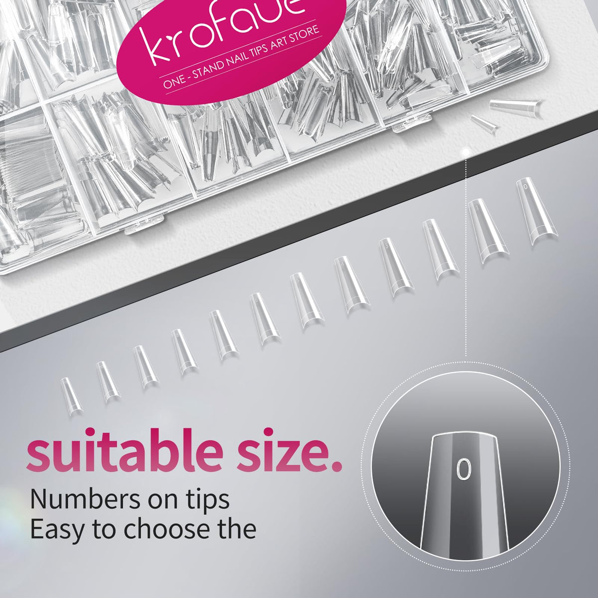 krofaue Half Cover Coffin Nail Tips in a stylish nail salon setting