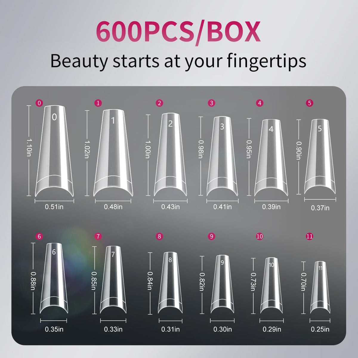 krofaue Half Cover Coffin Nail Tips individual sizes 0-11