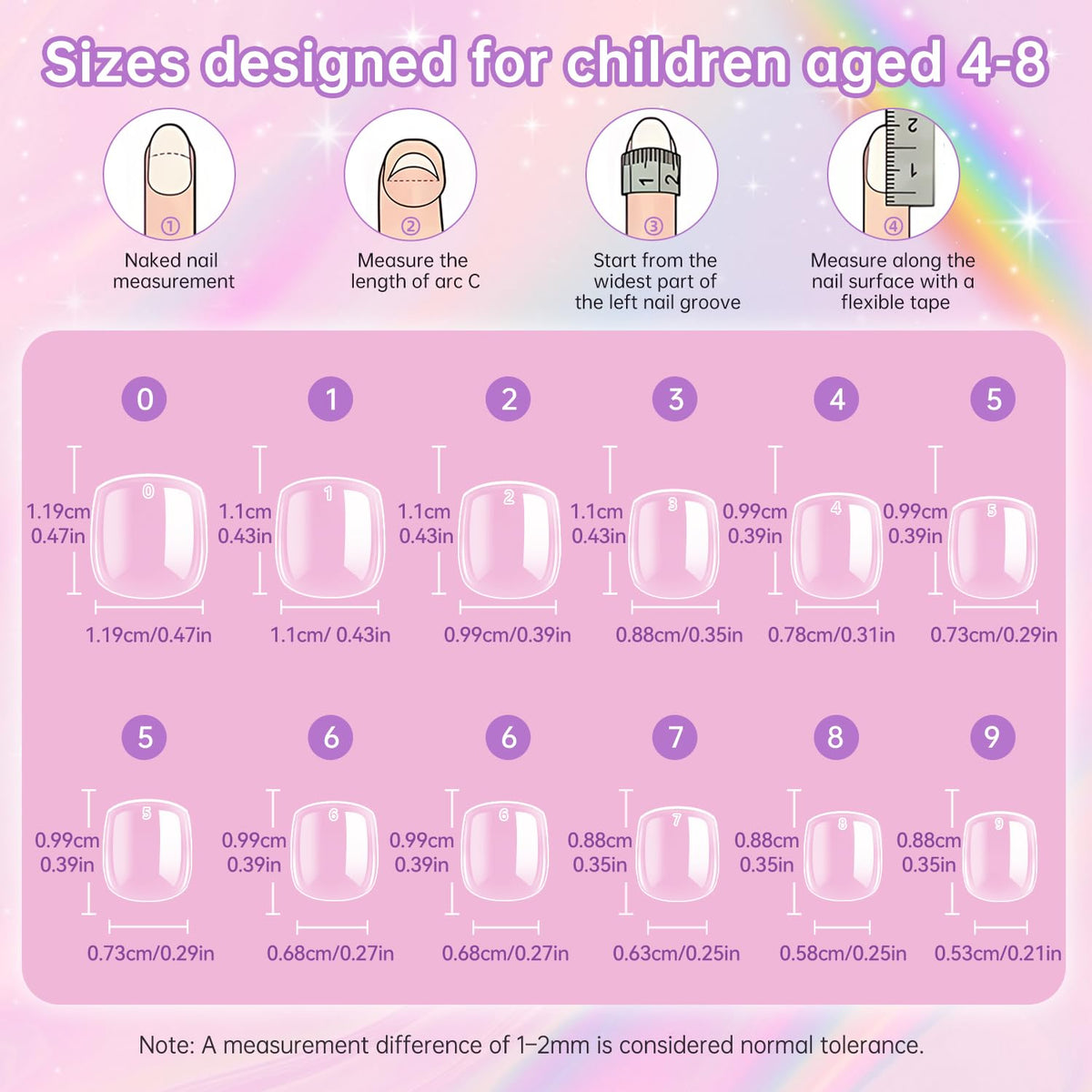 krofaue kids false nails in various sizes display