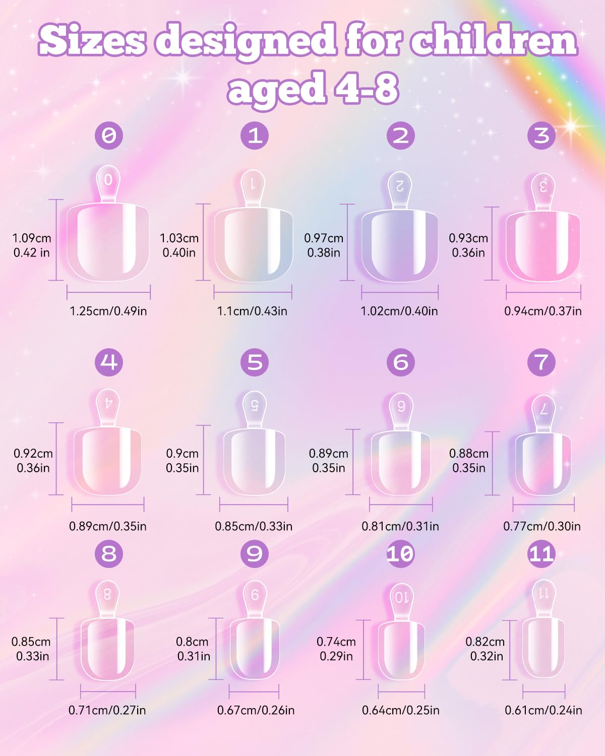 krofaue Kids Nail Tips assorted sizes displayed