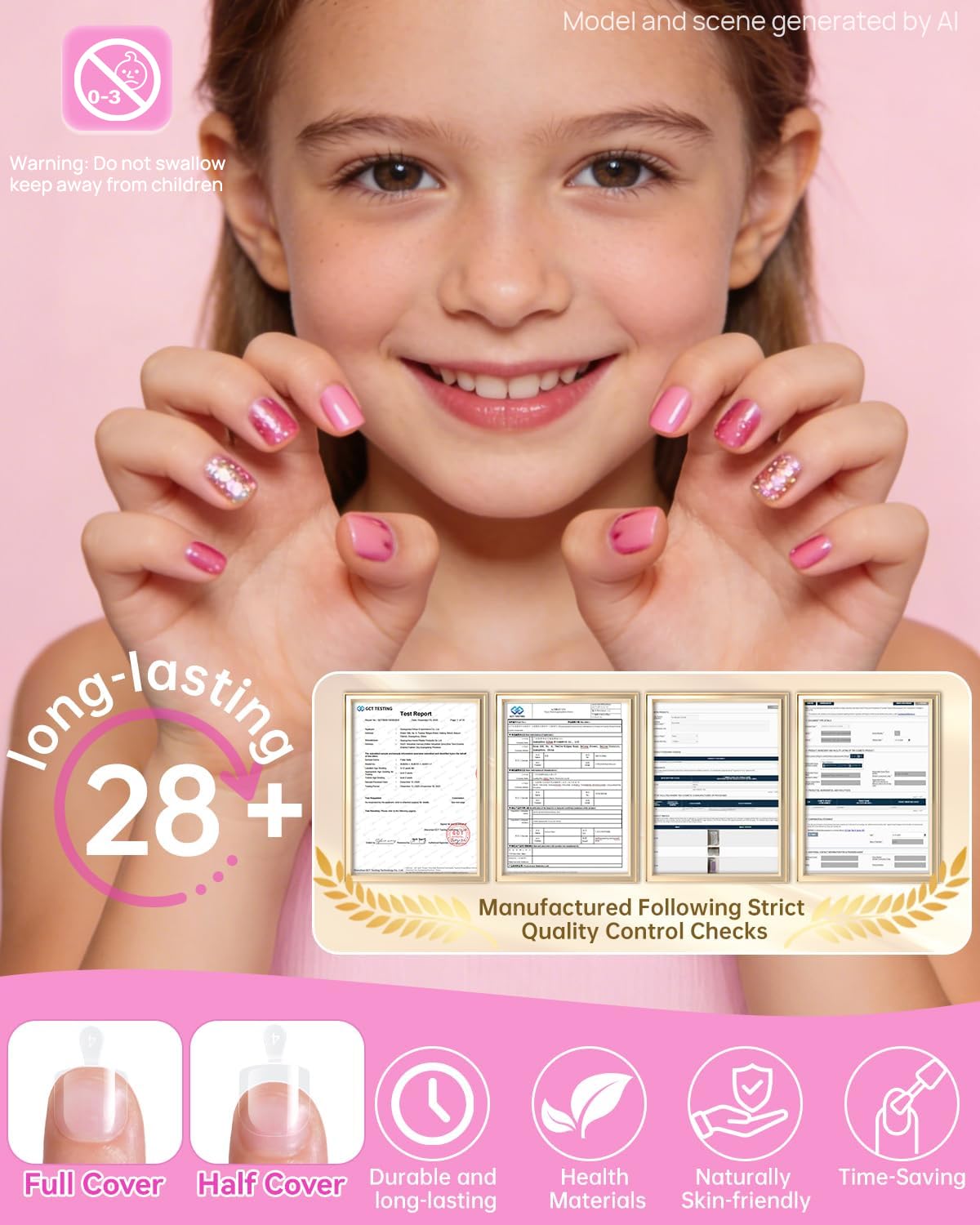 krofaue Kids Nail Tips in creative nail art display