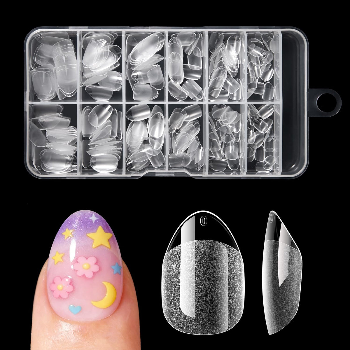 krofaue Kids Nail Tips Short Almond 240PCS in storage box