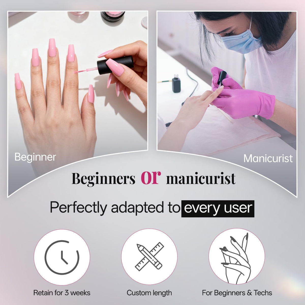 krofaue nail tips alongside nail glue and decorations
