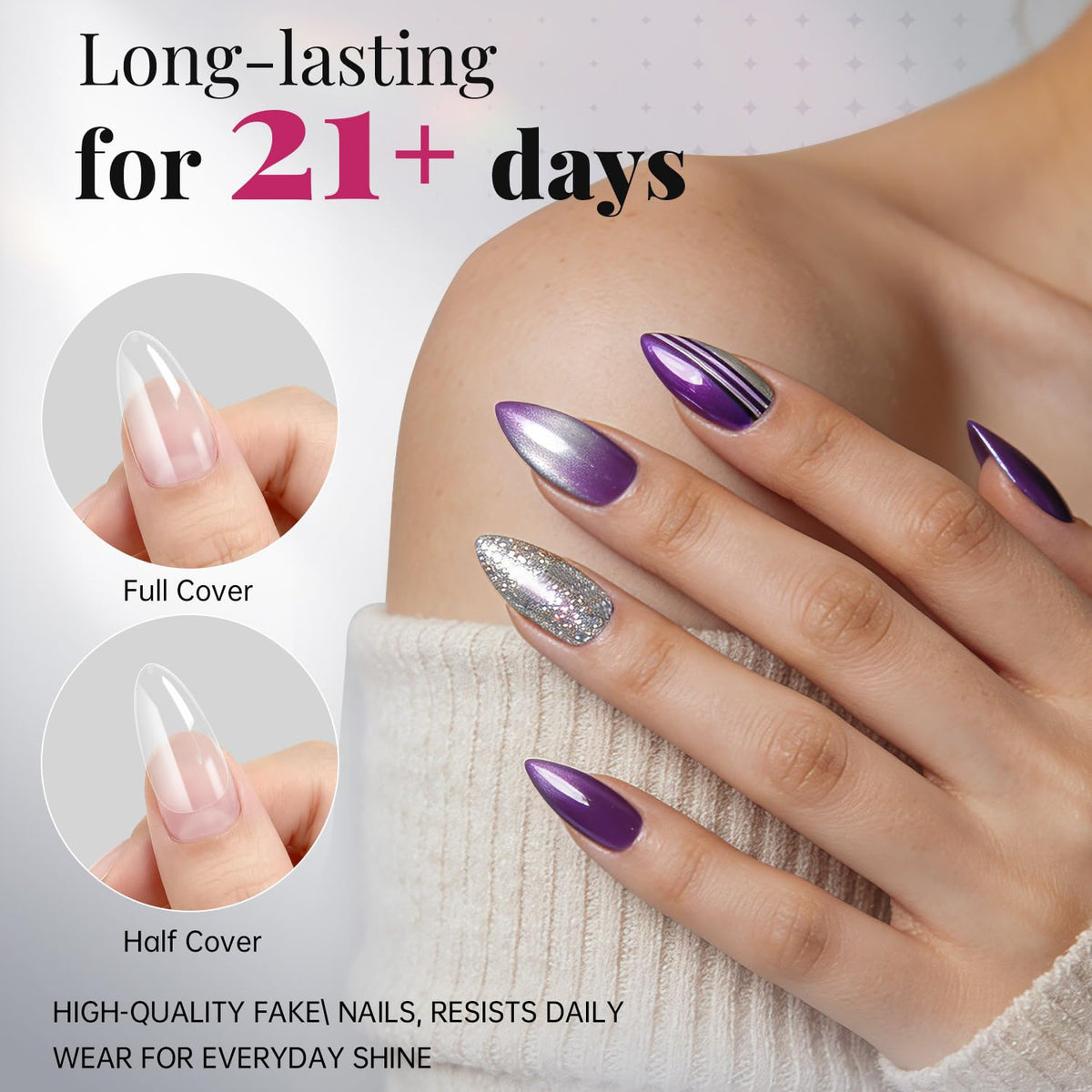 krofaue short almond nail tips with numbered sizes