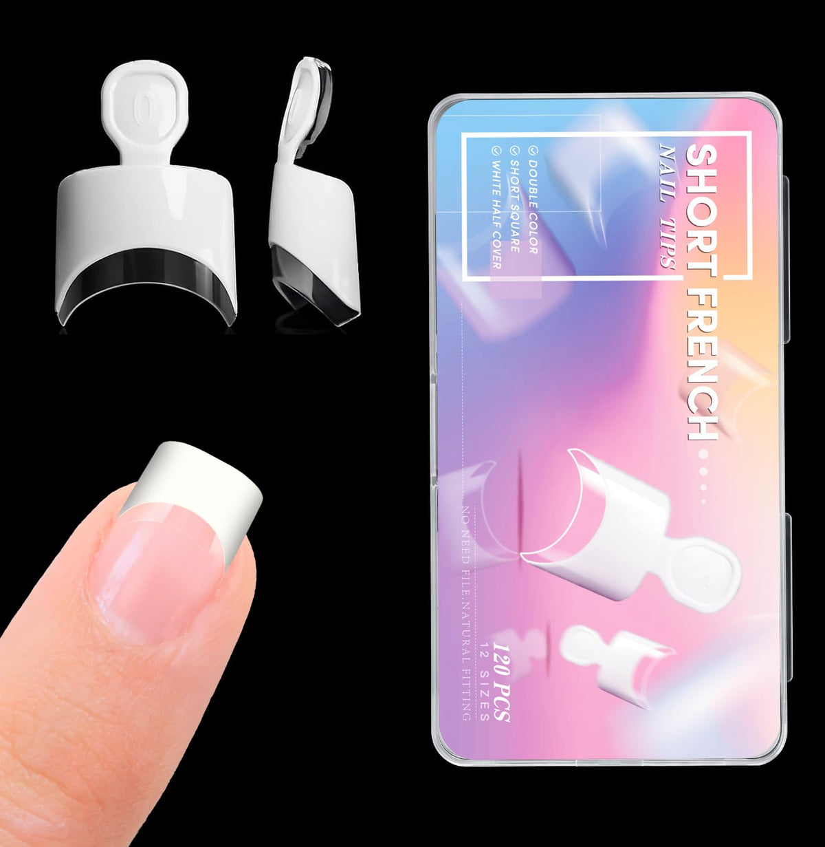 krofaue Short French Half Wrap Nail Tips box front view