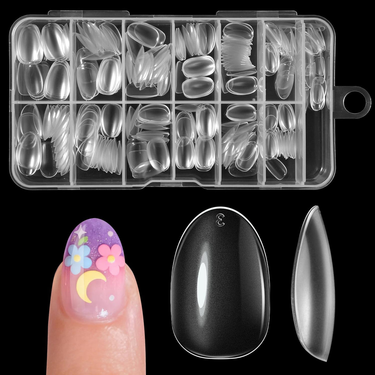 krofaue Short Kids Press on Nails front view with assorted sizes