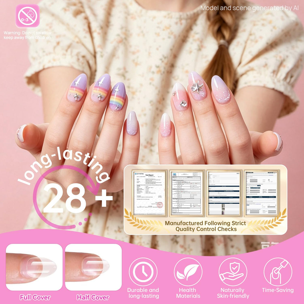 krofaue Short Kids Press on Nails showing matte finish