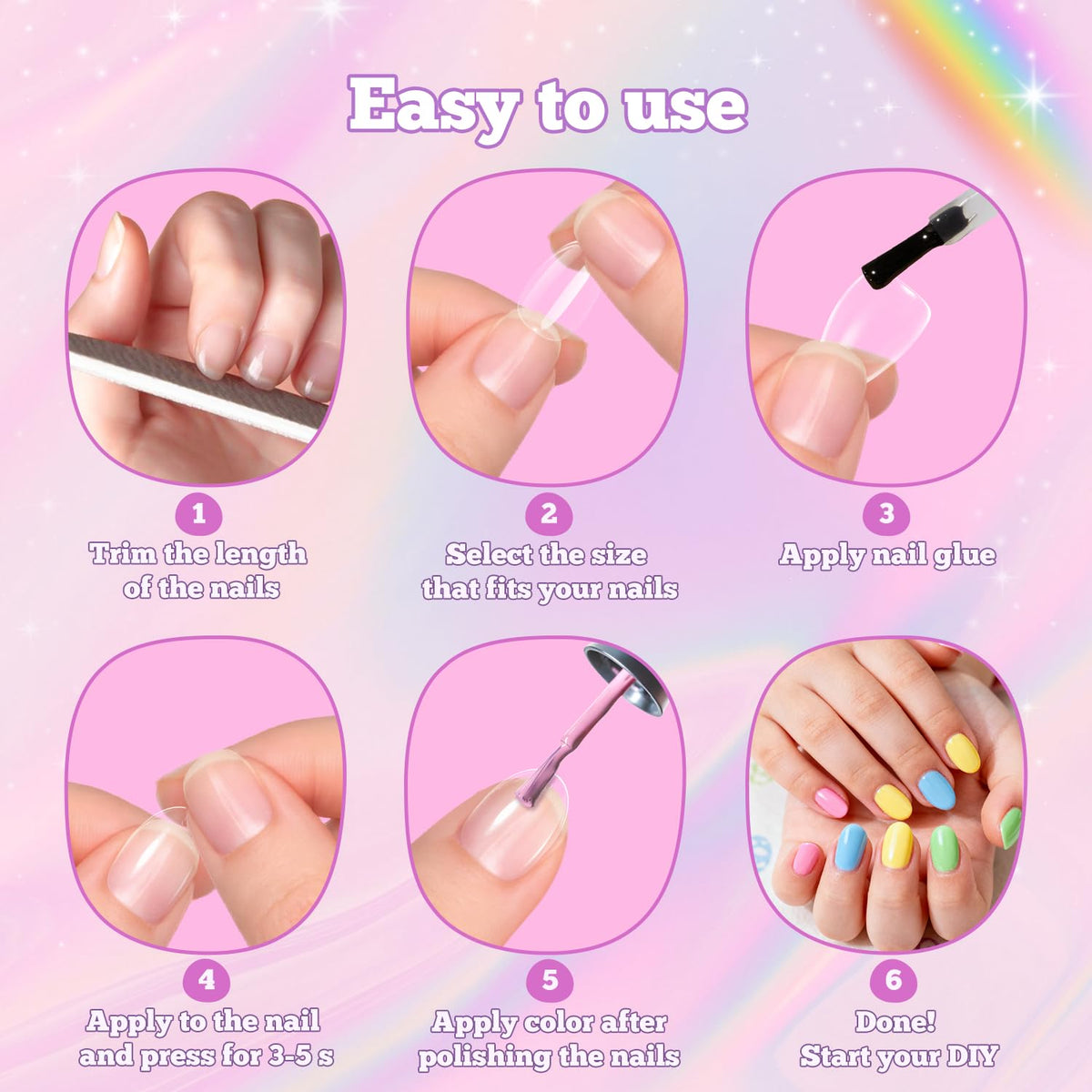 krofaue Short Kids Press on Nails with adhesive tabs