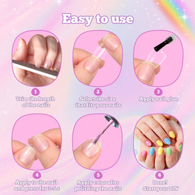 krofaue Short Kids Press on Nails with adhesive tabs