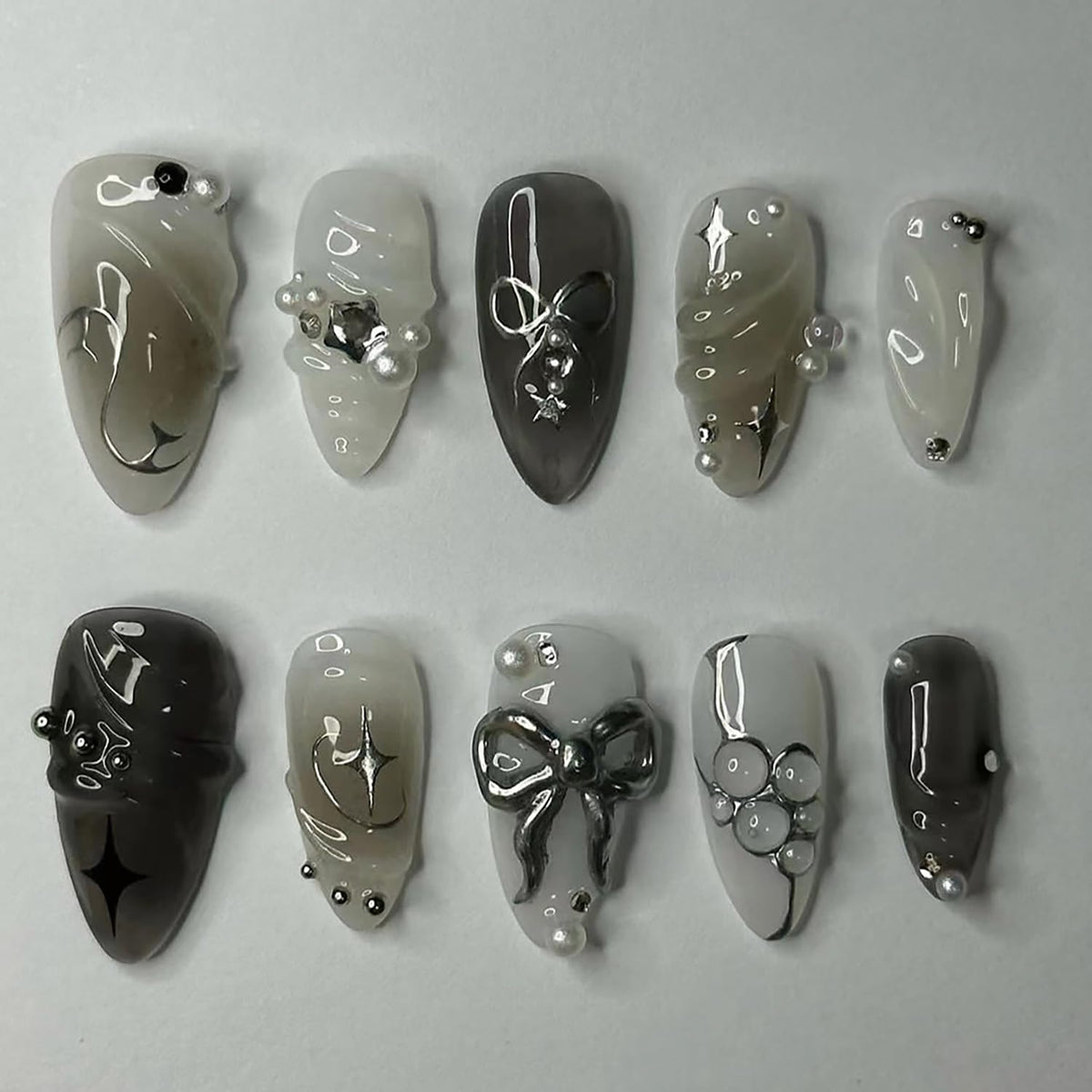 KRTBKR 24Pcs black press on nails medium almond front view